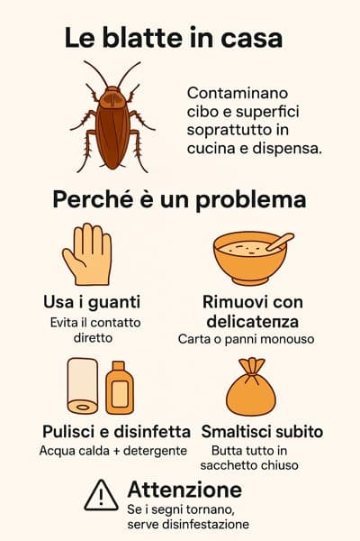 infografica pulire feci di blatte in cucina e in casa