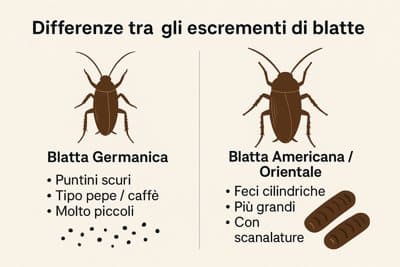 differenza tra le feci di blatte a seconda della tipologia